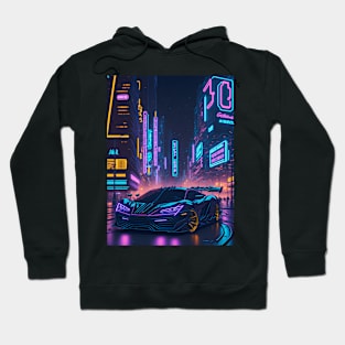 Dark Neon City Sports Car Hoodie